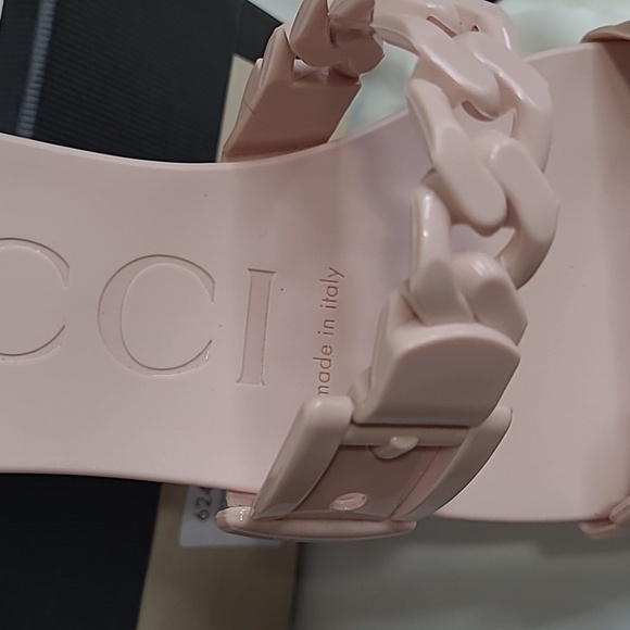 GUCCI Rubber Chain-strap Slide Sandals PINK 37 NEW - Picture 9 of 14
